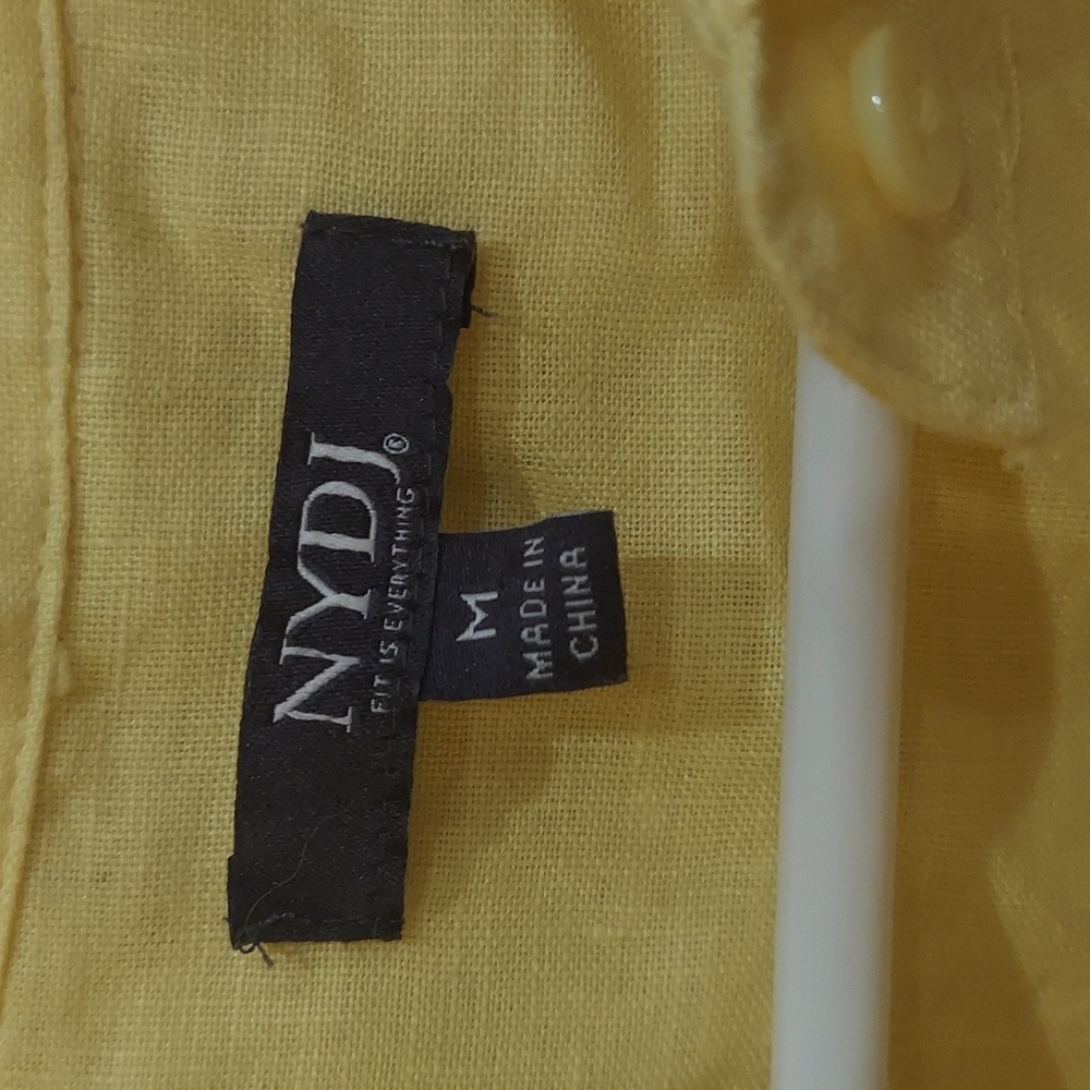 NYDJ Linen Yellow Short Sleeve Blouse Women's Size Medium - Picture 2 of 2